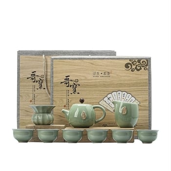 Set Ge Kiln pentru uz casnic, ceramică de înaltă calitate, ceainic și cești Kung Fu într-o cutie cadou