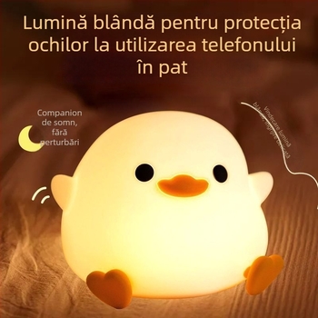 Lampă de noapte din silicon cu senzor tactil, pentru noptiere sau birou, iluminare ambientală în formă de Doudou Duck, lampă decorativă, cadou creativ