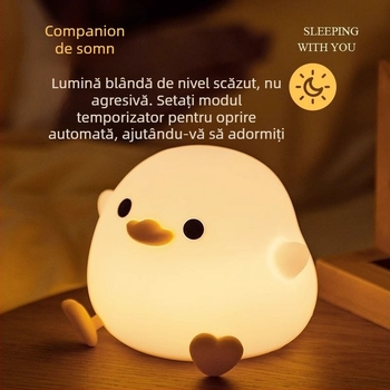 Lampă de noapte din silicon cu senzor tactil, pentru noptiere sau birou, iluminare ambientală în formă de Doudou Duck, lampă decorativă, cadou creativ