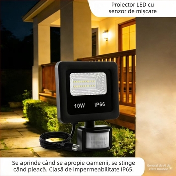 Proiector LED cu senzor de mișcare — ultra-subțire, economisire de energie, iluminare infraroșu pentru garaj, interior și exterior, IP66