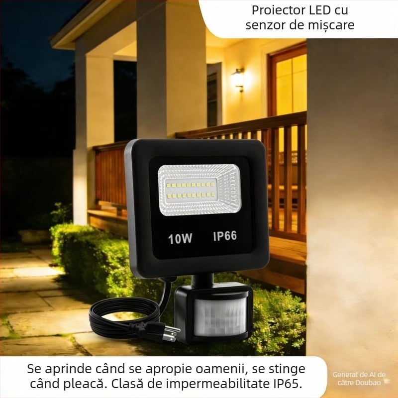 Proiector LED cu senzor de mișcare — ultra-subțire, economisire de energie, iluminare infraroșu pentru garaj, interior și exterior, IP66