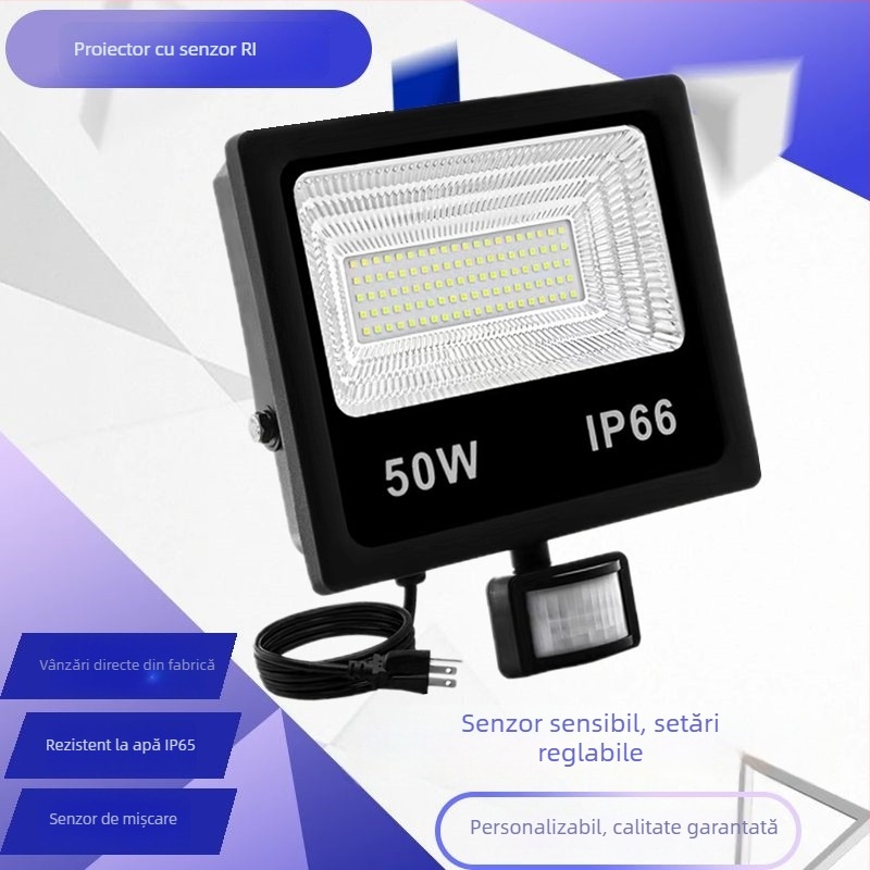 Proiector LED cu senzor de mișcare — ultra-subțire, economisire de energie, iluminare infraroșu pentru garaj, interior și exterior, IP66