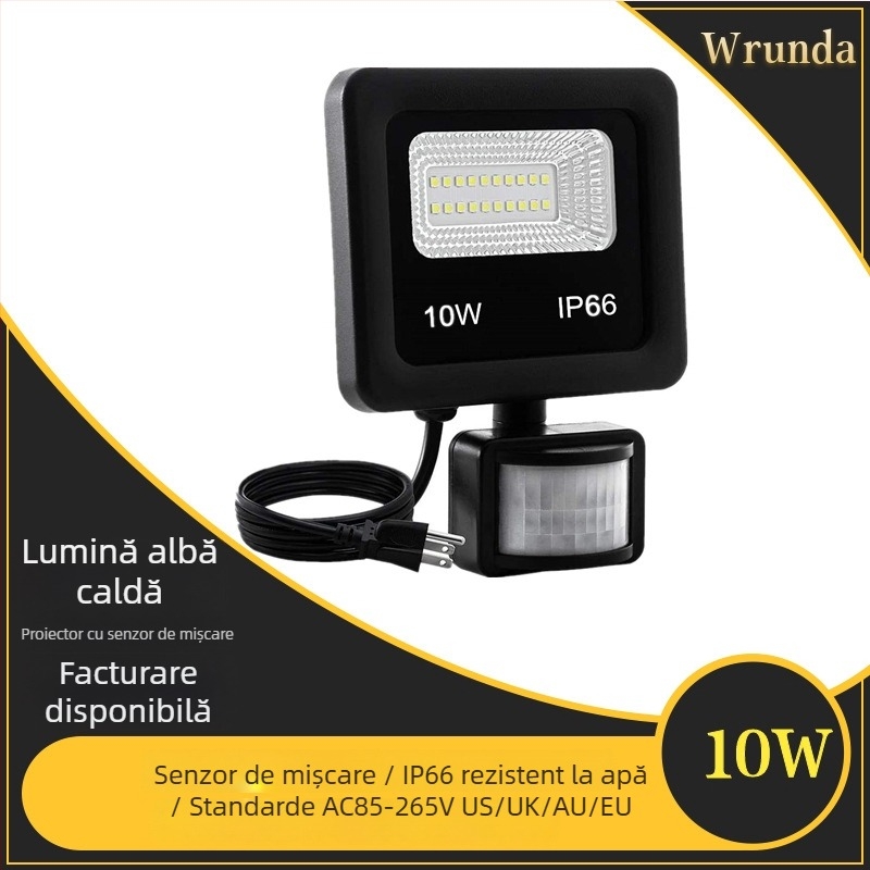 Proiector LED cu senzor de mișcare — ultra-subțire, economisire de energie, iluminare infraroșu pentru garaj, interior și exterior, IP66