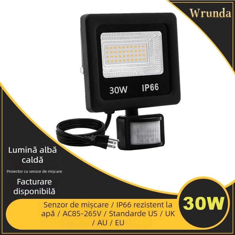 Proiector LED cu senzor de mișcare — ultra-subțire, economisire de energie, iluminare infraroșu pentru garaj, interior și exterior, IP66