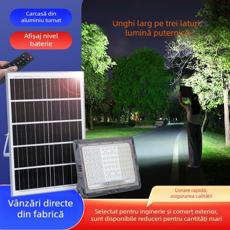Proiector LED solar pentru exterior, iluminare pe trei fețe, lampă de înaltă putere, iluminat stradal rural, IP65 rezistent la apă