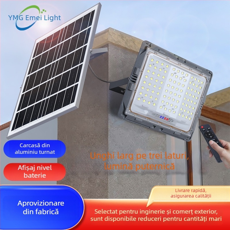 Proiector LED solar pentru exterior, iluminare pe trei fețe, lampă de înaltă putere, iluminat stradal rural, IP65 rezistent la apă