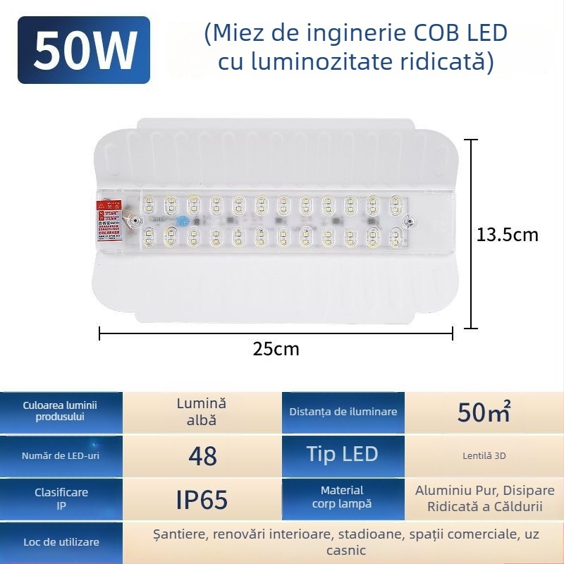 Lampă LED pentru exterior, proiector pentru șantier, iluminare puternică, IP65 impermeabil, 144 LED, 20000 lm