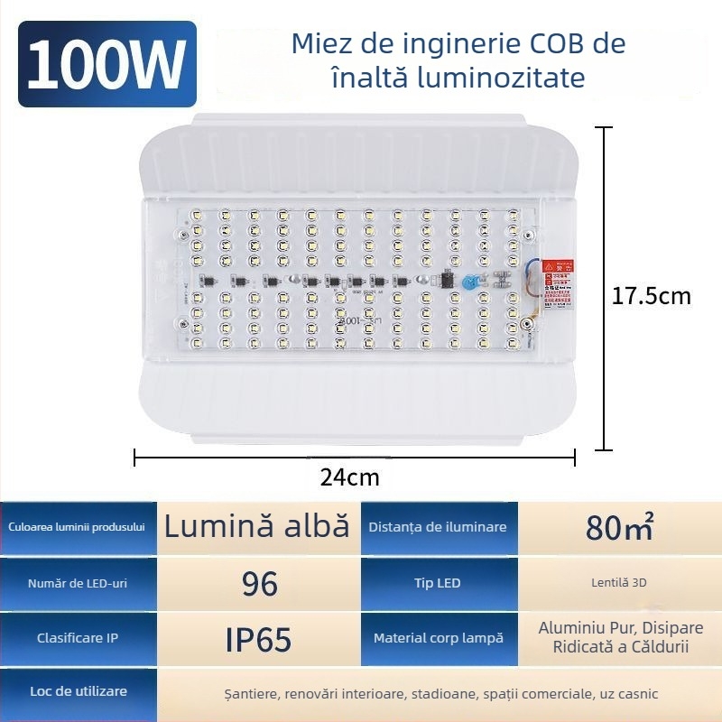 Lampă LED pentru exterior, proiector pentru șantier, iluminare puternică, IP65 impermeabil, 144 LED, 20000 lm