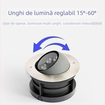 LED exterior încorporat în pământ, cu unghi reglabil, emisie laterală, reflector cu cap înclinat pentru peisaje și alei
