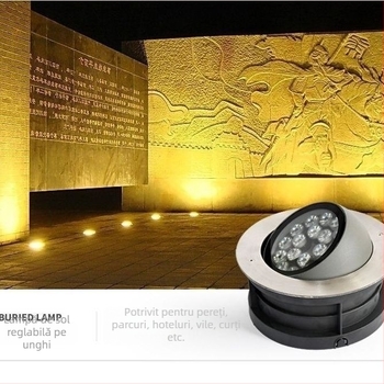 LED exterior încorporat în pământ, cu unghi reglabil, emisie laterală, reflector cu cap înclinat pentru peisaje și alei