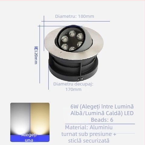 LED exterior încorporat în pământ, cu unghi reglabil, emisie laterală, reflector cu cap înclinat pentru peisaje și alei