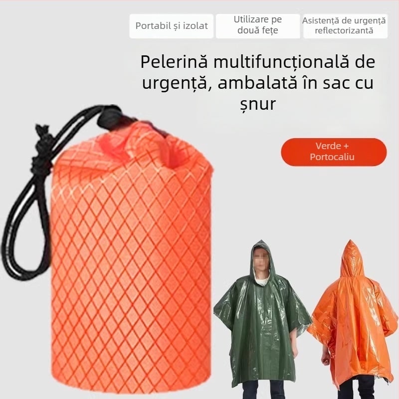 Pelerină de supraviețuire din folie de aluminiu pentru exterior: protecție împotriva hipotermiei și frigului, pentru camping și alpinism; pătură termică de urgență