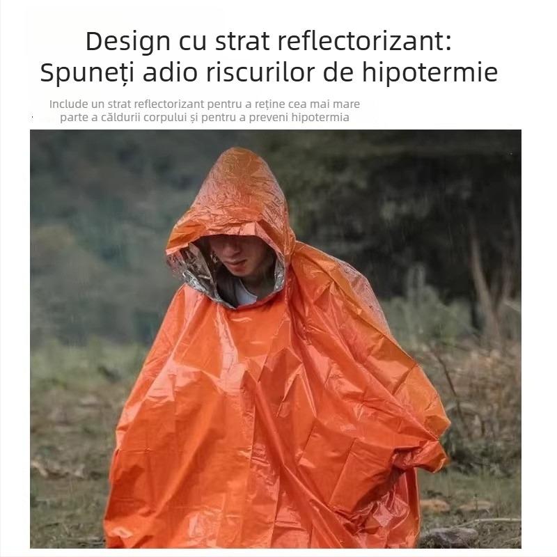 Pelerină de supraviețuire din folie de aluminiu pentru exterior: protecție împotriva hipotermiei și frigului, pentru camping și alpinism; pătură termică de urgență