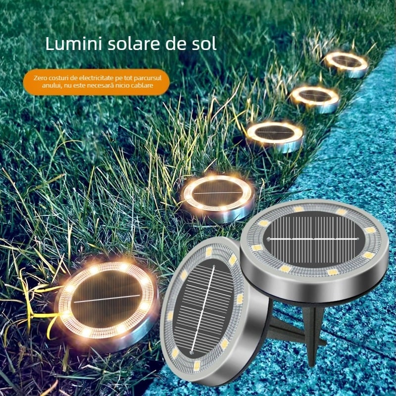 Lămpi solare subterane pentru curte, din oțel inoxidabil, iluminat pentru gazon și grădină, decor pentru vilă