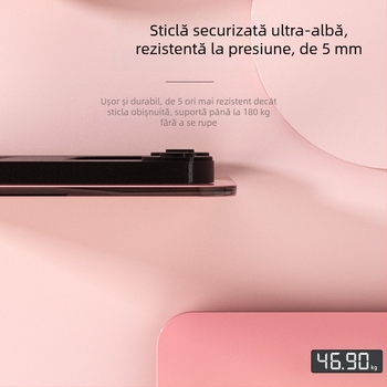 Cântar inteligent pentru corp cu baterie reîncărcabilă, utilizare casnică, suprafață din sticlă securizată, capacitate 360 kg, afișaj LED de 3 inchi