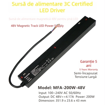 Sursă LED pentru șină cu fixare magnetică, 48V, certificat 3C, RoHS, gamă largă de tensiuni, sursă de alimentare cu comutator