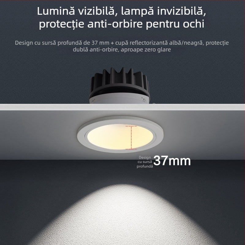 LED încastrat spot cu downlight anti-reflexie, pentru pereți de acasă și tavan, iluminare de tip wall-washer, prietenoasă cu ochii