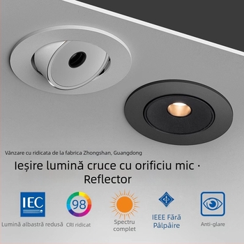 Spot încastrat cu unghi reglabil, eficiență luminoasă înaltă, anti-strălucire, spectru complet, CRI înalt, fără lampă principală