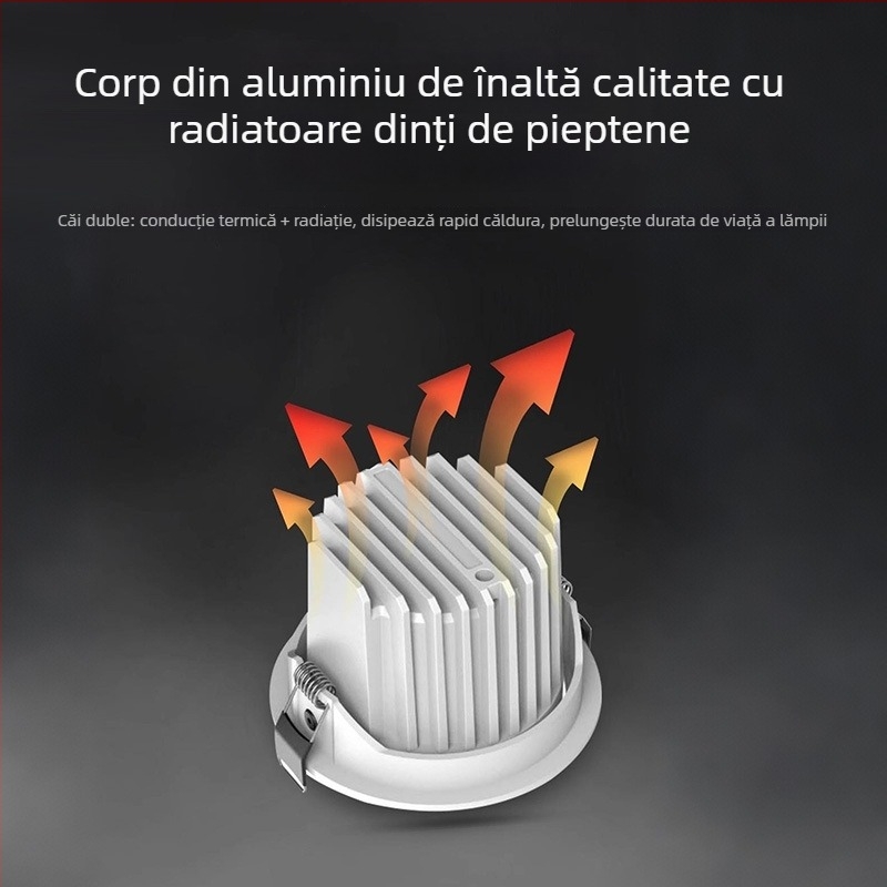 Spot încastrat cu unghi reglabil, eficiență luminoasă înaltă, anti-strălucire, spectru complet, CRI înalt, fără lampă principală