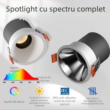 Spot încastrat anti-orbire pentru living, fără lampă principală, deschidere de 75 mm, spectru complet LED