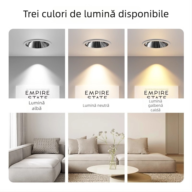 Spot încastrat anti-orbire pentru living, fără lampă principală, deschidere de 75 mm, spectru complet LED