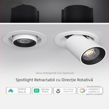 Spotlight încastrat retractabil, cu fascicul reglabil, pentru peretele livingului, anti-orbire, iluminare inteligentă cu spectru complet