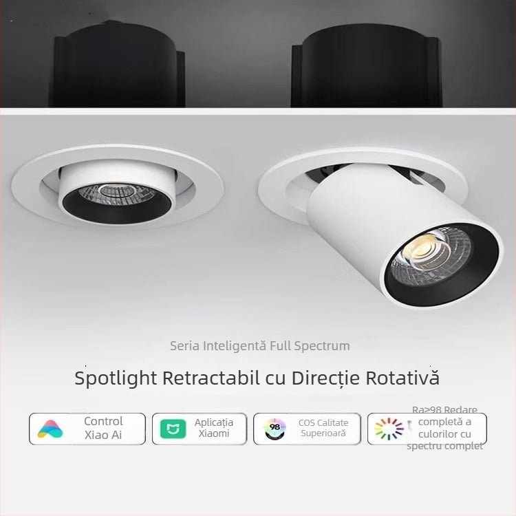 Spotlight încastrat retractabil, cu fascicul reglabil, pentru peretele livingului, anti-orbire, iluminare inteligentă cu spectru complet