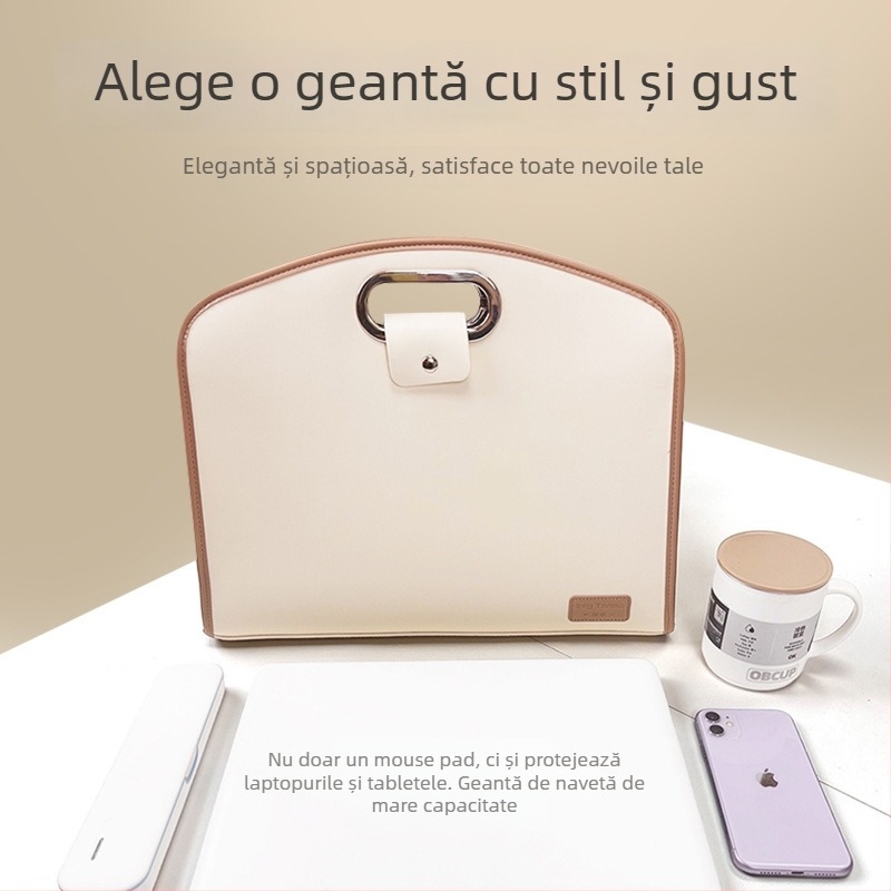 Geantă pentru laptop de 16 inch, stil minimalist, servietă de afaceri premium, unisex, portabilă, din piele sintetică PU, culoare uni