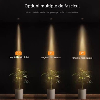 Spot LED încastrat ultra-subțire (3W) pentru iluminare ambientală în camera de ceai, cu unghiuri de fascicul de 3°, 8° și 15°, potrivit pentru masă de dining și muzeu.
