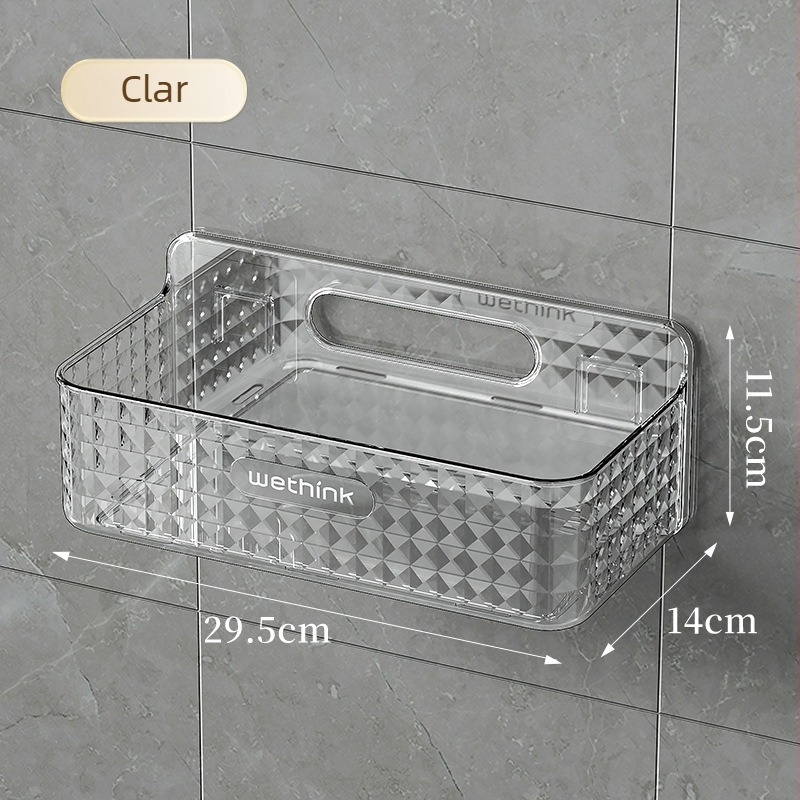 Raft de perete fără găuri pentru baie și bucătărie; cutie de depozitare cosmetice PET 2L, multifuncțional