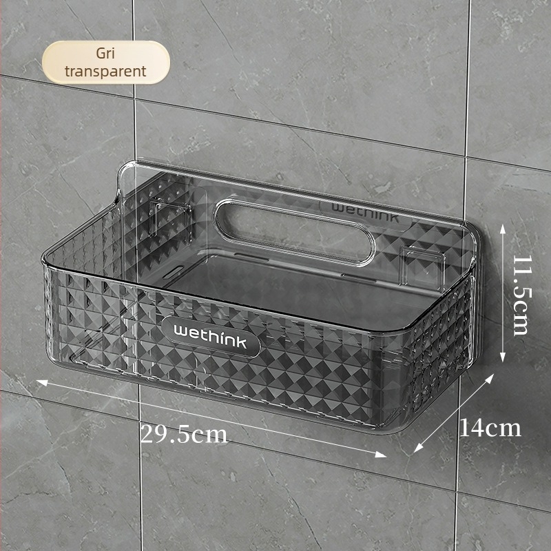 Raft de perete fără găuri pentru baie și bucătărie; cutie de depozitare cosmetice PET 2L, multifuncțional