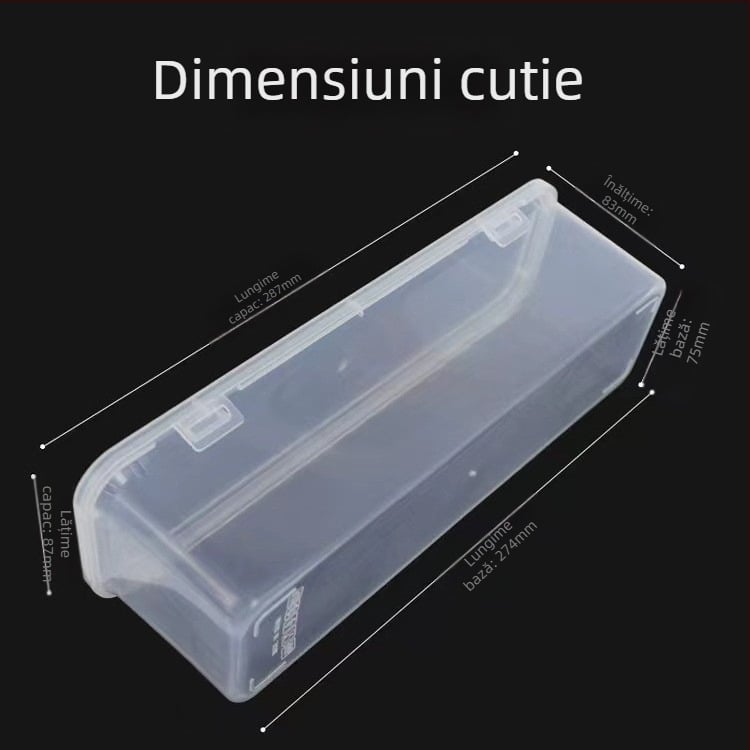 Cutie de depozitare transparentă, lungă, cu mai multe compartimente pentru cabluri și obiecte mici