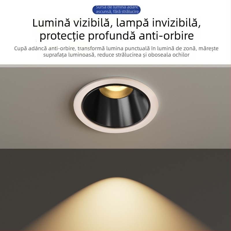 Spot COB profund anti-strălucire încastrat, fără sursă principală de lumină, LED cu CRI înalt, plafonieră pentru sufragerie și hol
