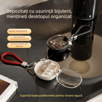 Cutie de bijuterii cu compartimente pentru cercei, inele și coliere; gentuță transparentă mini pentru călătorii