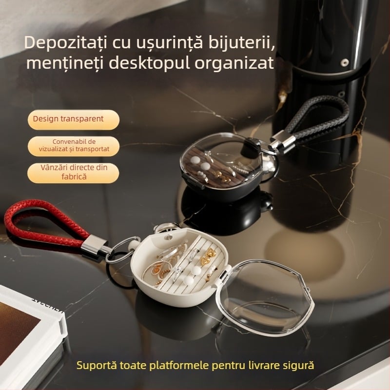 Cutie de bijuterii cu compartimente pentru cercei, inele și coliere; gentuță transparentă mini pentru călătorii