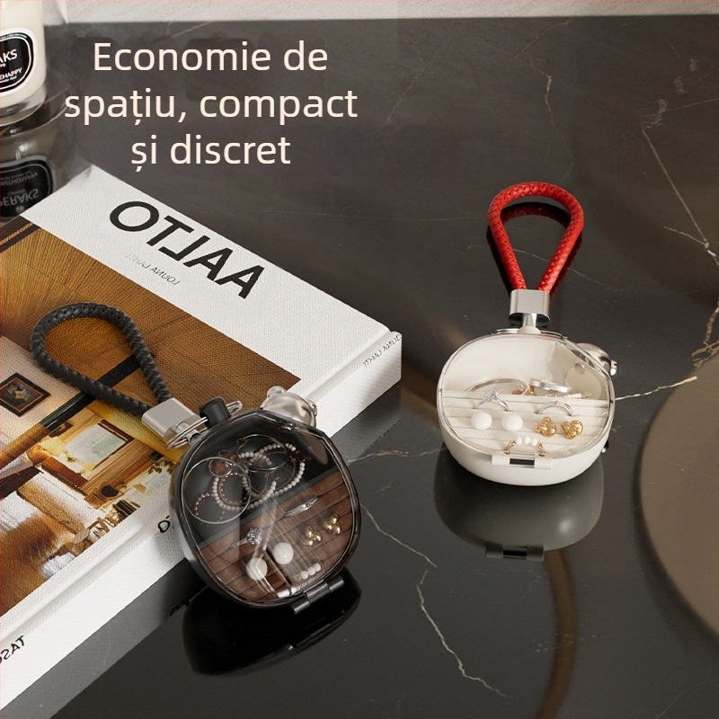 Cutie de bijuterii cu compartimente pentru cercei, inele și coliere; gentuță transparentă mini pentru călătorii