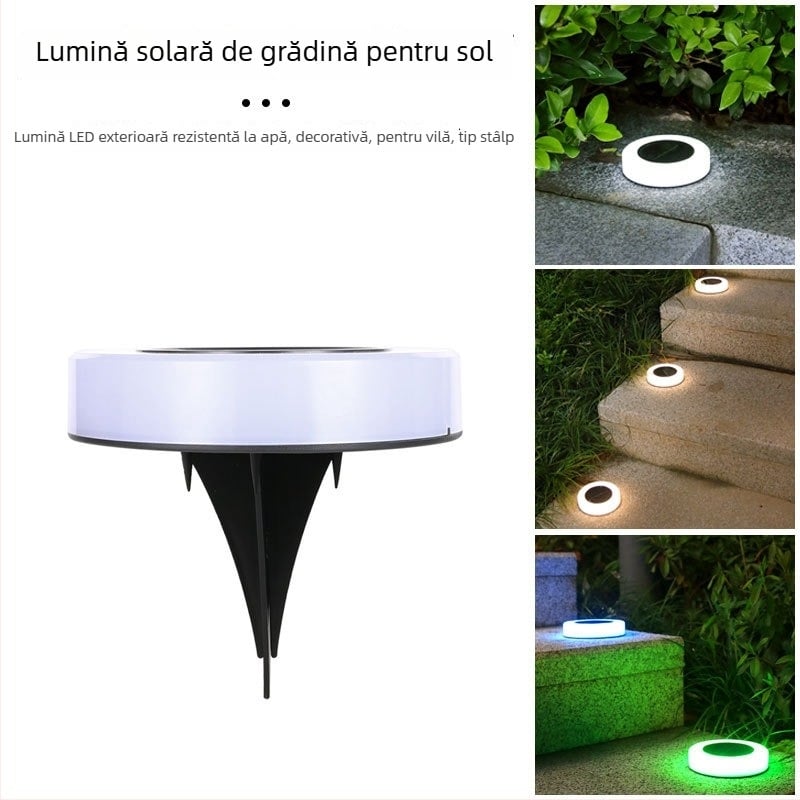 Lumină solară subterană pentru grădină, iluminare impermeabilă pentru alei, corp rotund mat pentru terasă