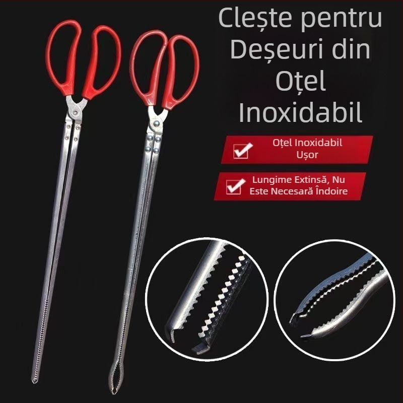 Clește din oțel inoxidabil, mâner lung, pentru raci, crabi și obiecte