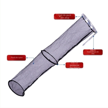 Plasă de pescuit din nylon cu cadru din aliaj de aluminiu, ochiuri mici, pentru pescuit în curs, mâner și curea de talie portabile