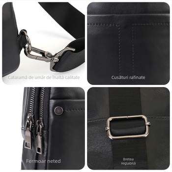 Geantă pentru bărbați din piele de vită de primă calitate, culoare solidă, crossbody, stil casual, compatibilă cu dispozitive de până la 9 inch