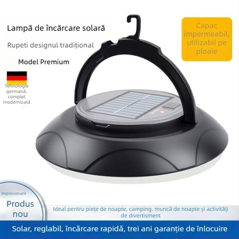 Lampă solară pentru camping cu iluminare ambientală, lampă impermeabilă pentru curte și cort, lampă disc în formă de OZN