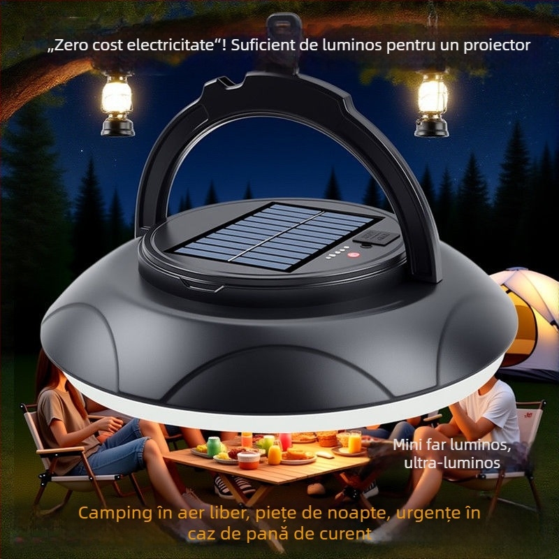 Lampă solară pentru camping cu iluminare ambientală, lampă impermeabilă pentru curte și cort, lampă disc în formă de OZN