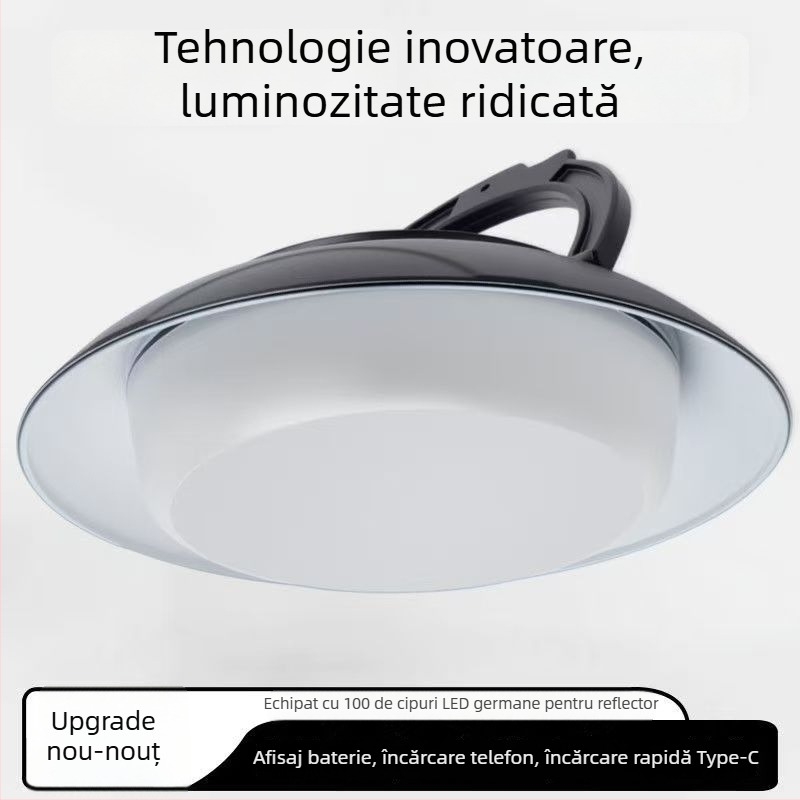 Lampă solară pentru camping cu iluminare ambientală, lampă impermeabilă pentru curte și cort, lampă disc în formă de OZN