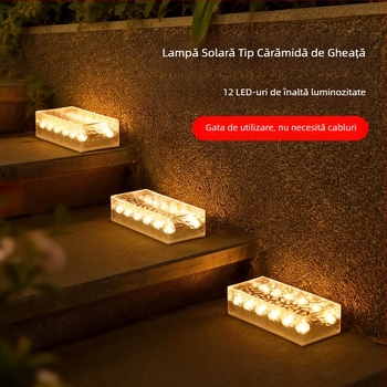 Lămpi solare în formă de blocuri de gheață, lumini dreptunghiulare pentru plăci de podea, iluminare pentru trepte de grădină, LED încorporat în sol, impermeabile pentru exterior