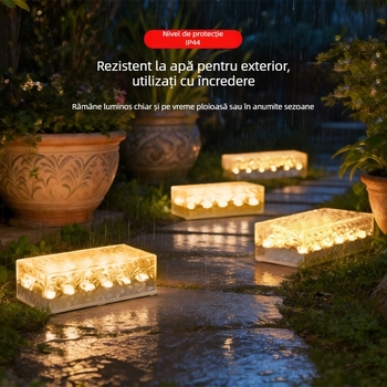 Lămpi solare în formă de blocuri de gheață, lumini dreptunghiulare pentru plăci de podea, iluminare pentru trepte de grădină, LED încorporat în sol, impermeabile pentru exterior