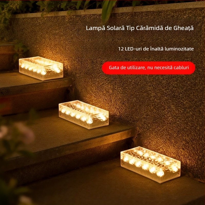 Lămpi solare în formă de blocuri de gheață, lumini dreptunghiulare pentru plăci de podea, iluminare pentru trepte de grădină, LED încorporat în sol, impermeabile pentru exterior
