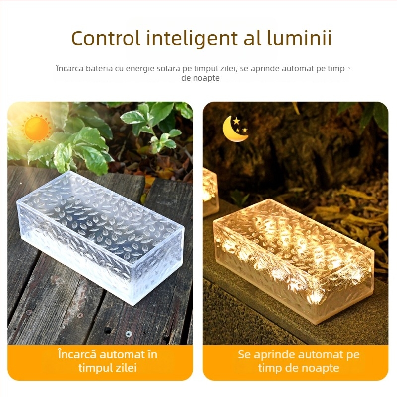 Lămpi solare în formă de blocuri de gheață, lumini dreptunghiulare pentru plăci de podea, iluminare pentru trepte de grădină, LED încorporat în sol, impermeabile pentru exterior