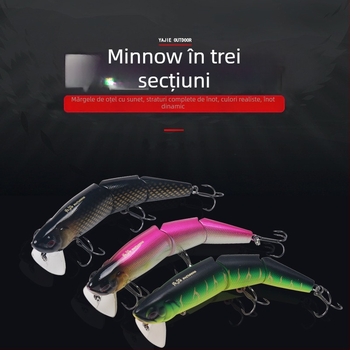 Momeală articulată de tip minnow, cu trei cârlige, momeală biomimetică, plutitoare la suprafață pentru pescuit în apă sărată