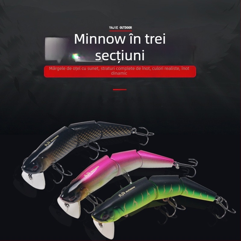 Momeală articulată de tip minnow, cu trei cârlige, momeală biomimetică, plutitoare la suprafață pentru pescuit în apă sărată