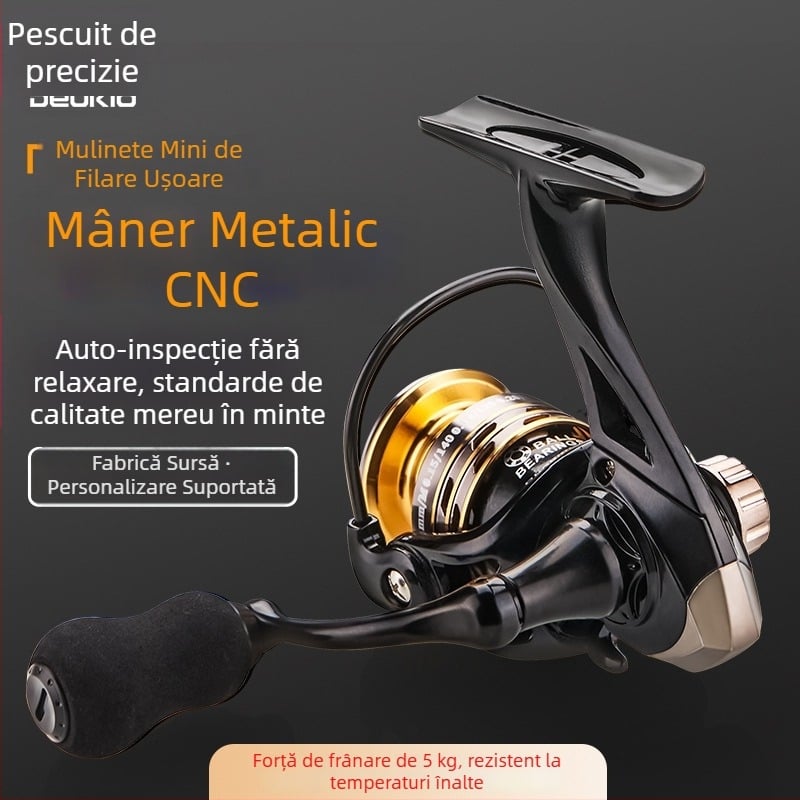 DEUKIO Mulineta de pescuit micro din metal — mini mulinetă de spinning ultra-ușoară pentru pescuit cu momeli